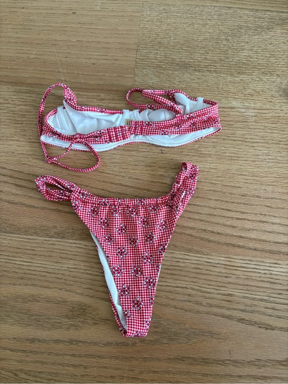 Frankie's Bikinis Red Gingham Floral Two-Piece Bikini